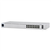 TThe USW-16-POE is a configurable Gigabit Layer 2 switch with sixteen Gigabit Ethernet ports including eight auto-sensing 802.3at PoE+ ports, and two SFP ports. It provides Gigabit PoE links to your RJ45 Ethernet devices and Gigabit fiber uplink options to your enterprise network. The USW-16-POE features a 1.3" touch LCM to provide status information. With a depth of 7.9", the compact fanless design can be easily installed in a SOHO rack cabinet.