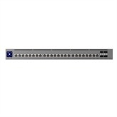 Professionalgrade, Layer 3 Etherlighting  switch with 2 10 GbE PoE++, 22 2.5 GbE PoE++, and 4 10G SFP+ ports.Etherlighting  ports that illuminate to indicate port location, speed/link, and native VLAN/network22 2.5 GbE, 2 10 GbE PoE++ ports4 10G SFP+ portsDC power backup ready600W total PoE availabilityPair with UniFi Etherlighting Patch Cables for optimal brightness.Requires UniFi RPS.