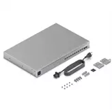 1U, professional-grade 10-port, Layer 3 Etherlighting PoE+++ switch with (10) 10 GbE and (2) 10G SFP+ ports. Etherlighting ports that illuminate to indicate port location, speed/link, and native VLAN/network (10) 10 GbE PoE+++ ports (2) 10G SFP+ ports DC power backup ready 400W total PoE availability Pair with UniFi Enterprise Patch Cable for optimal brightness. Requires UniFi RPS.