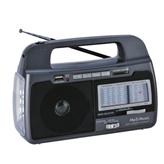 9 Band AM/FM/Shortwave 1-7 band receiver Radio with MP3 playback; High Sensitivity Receiver; Built-in USB Input; Built-in SD Card Slot; Built-in Torch Light; Powerful Speaker; Rechargeable Battery; 360 degree Antenna; AC Power Supply: 120/240V set on 120V, flat pin plug; DC 4.5V (UM-1 D x 3Pcs. (batteries not included).