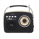 Retro Portable Bluetooth Speaker with AM FM Radio Bluethooth 5.2 USB SD Card AUX Inputs AM FM Radio Headphone Jack: 3.5mm Stereo Battery: 3.7V 1200mAH Play Time: Up to 5 Hrs. Charging Time: Approx. 2 Hrs. Power Consumption: 8W Output Power: 1.8W Telescopic Antenna Frequency Range:AM: 5301710KHzFM: 87.5 108MHz Supported Audio Format: MP3 Power Supply:DC 5V, 1A not included 60cm 23.6 in. USB Charging Cable included