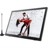 16 Widescreen LED TV Builtin Digital TV Tuner Builtin Lithium Rechargeable Battery Builtin FM Radio HDMI Input Allows You to EnjoyHigh Definition Video Audio USB/SD Inputs Compatible Allows You toPlay Video Audio Files from an External Device Selectable Screen Mode: 16:9 Resolution: 1366 x 768 Peak Brightness: 500cd m2 Contrast Ratio: 300:1 Viewing Angle: 165 Response Time: 8ms. Audio: 2 x 1W Maximum Power Consumption: 15W Battery: LiPolymer Full Compliance with ATSC/NTSC Power: AC 100240V Compatibility/DC: 12V/1.5A Input for On the Go Use On Screen Display AV Input Output Jacks Rotary Rod Antenna Earphone Jack Builtin Speakers AC/DC Operation: Watch Your FavoriteShows at Home or on the Go